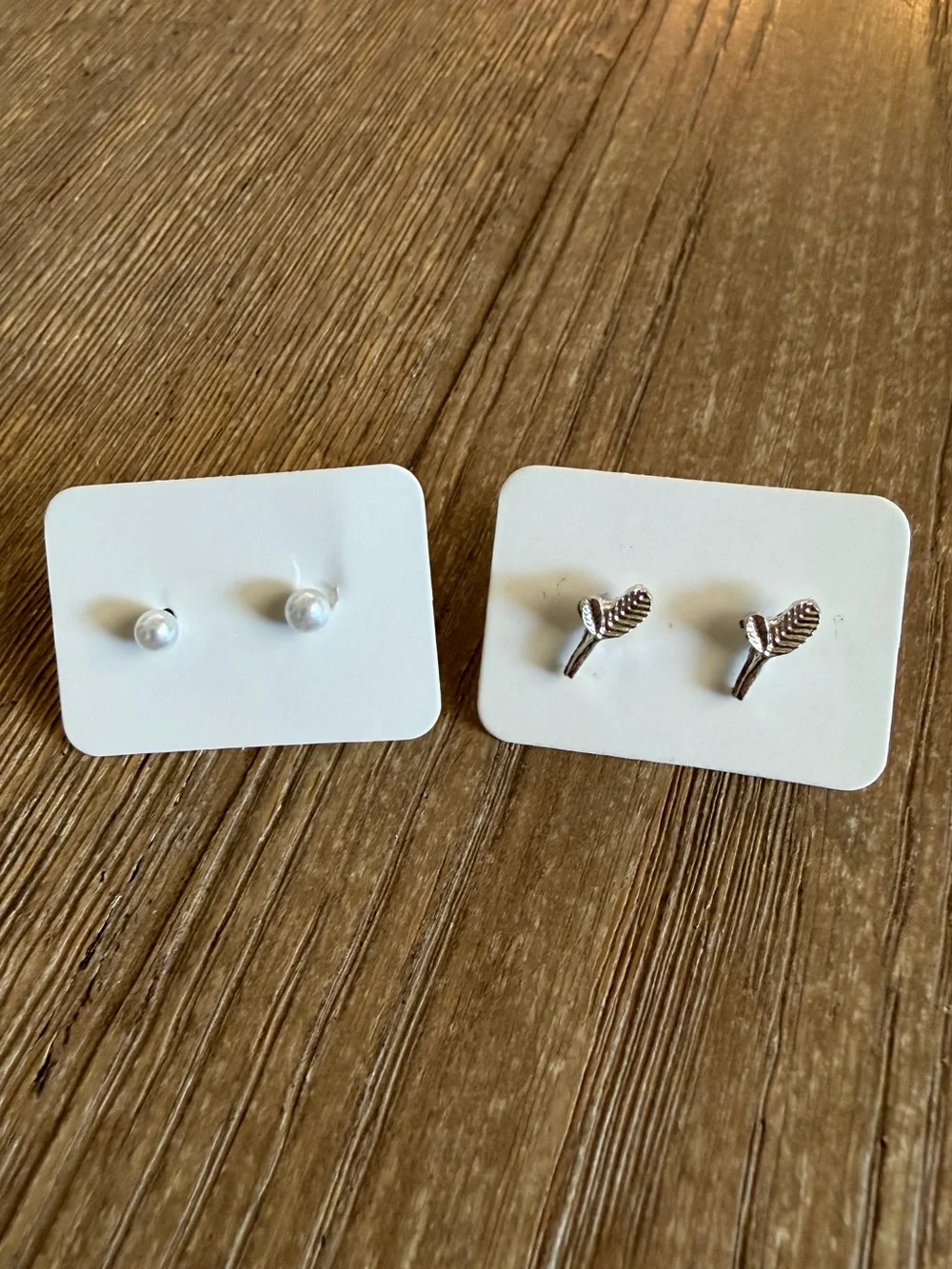 Silver Leaf and Pearl Stud Earring Set - 2 pairs total